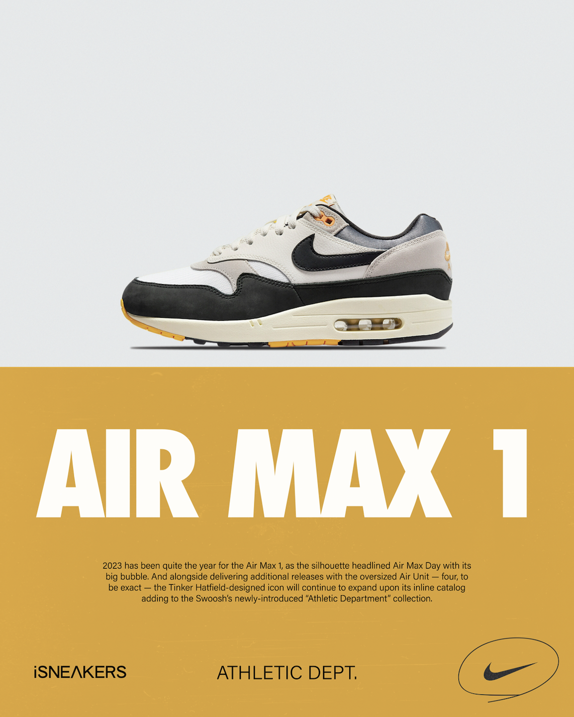 iSNEAKERS | Nike Air Max 1 "Athletic DEPT" 白黑 復古 FN7487-133