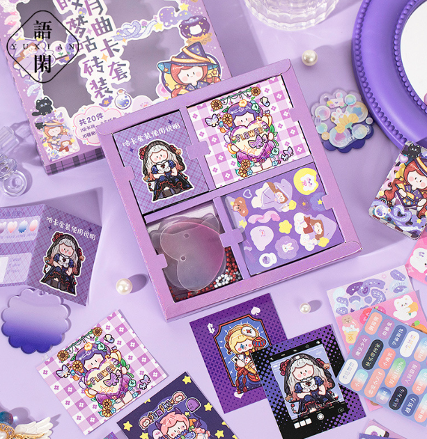 优惠 语闲 皎月梦曲咕卡砖贴纸套装（1卡砖，4咕盘，10贴纸，5小卡）