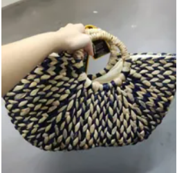 [S] SHELTERCAST SC22-2-39-001-024 RATTAN BAG DARK BLUE DYED WATER HYACINTH AND NATURAL WATER HYACINTH LINER AND STRING IN CLOSURE,DARK BLUE ,(FINAL SALE) 810128850872 (SZZ222)