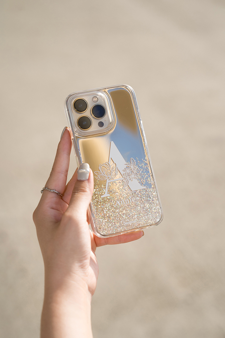 閃耀鏡面殼(金) - 大字陪襯 - (訂製名字) iPhone客製化手機殼