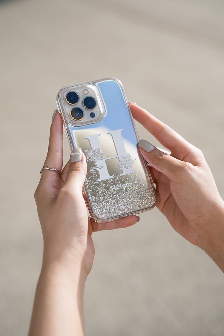 閃耀鏡面殼(銀) - 大字陪襯 - (訂製名字) iPhone客製化手機殼