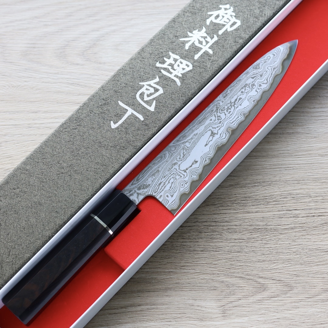 中川打刃物 牛刀 210mm 青一鋼 酸洗墨流/明神研磨