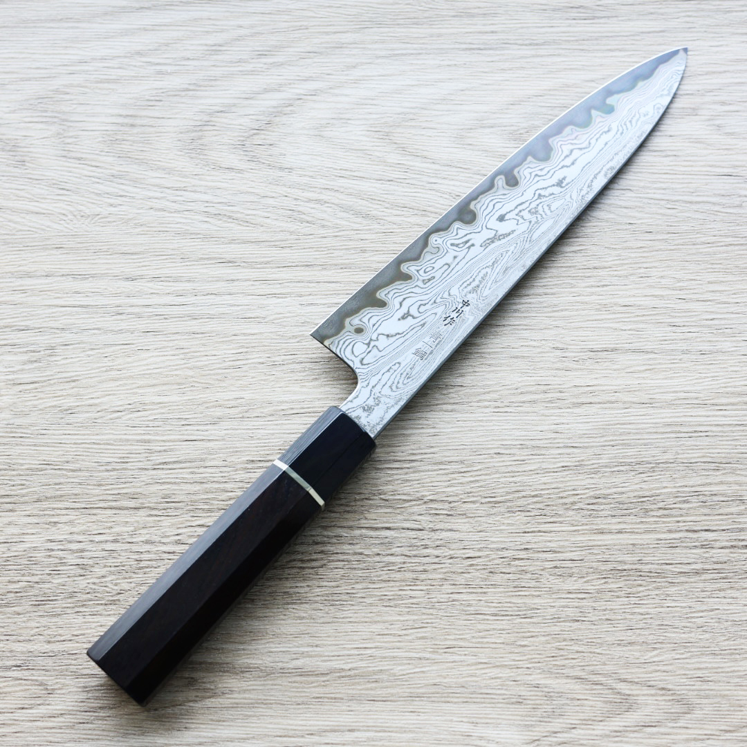 中川打刃物 牛刀 210mm 青一鋼 酸洗墨流/明神研磨