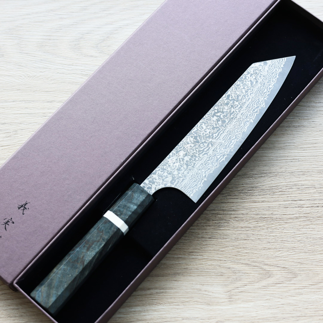 加藤義実 文化 170mm VG10 黑染鎳大馬士革 穩定樺木柄