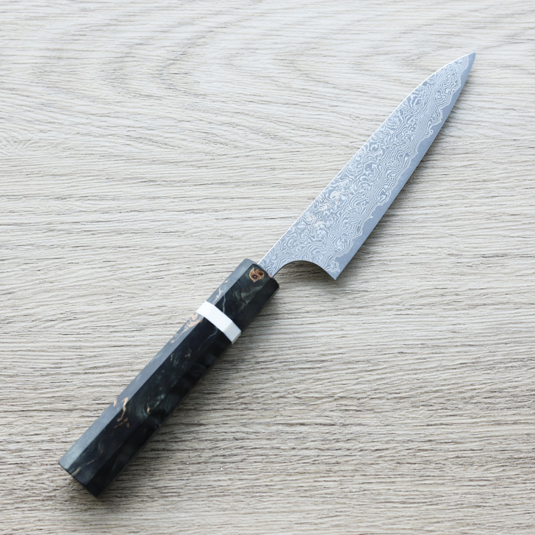 加藤義実 蔬果刀 120mm VG10 黑染鎳大馬士革 穩定樺木柄