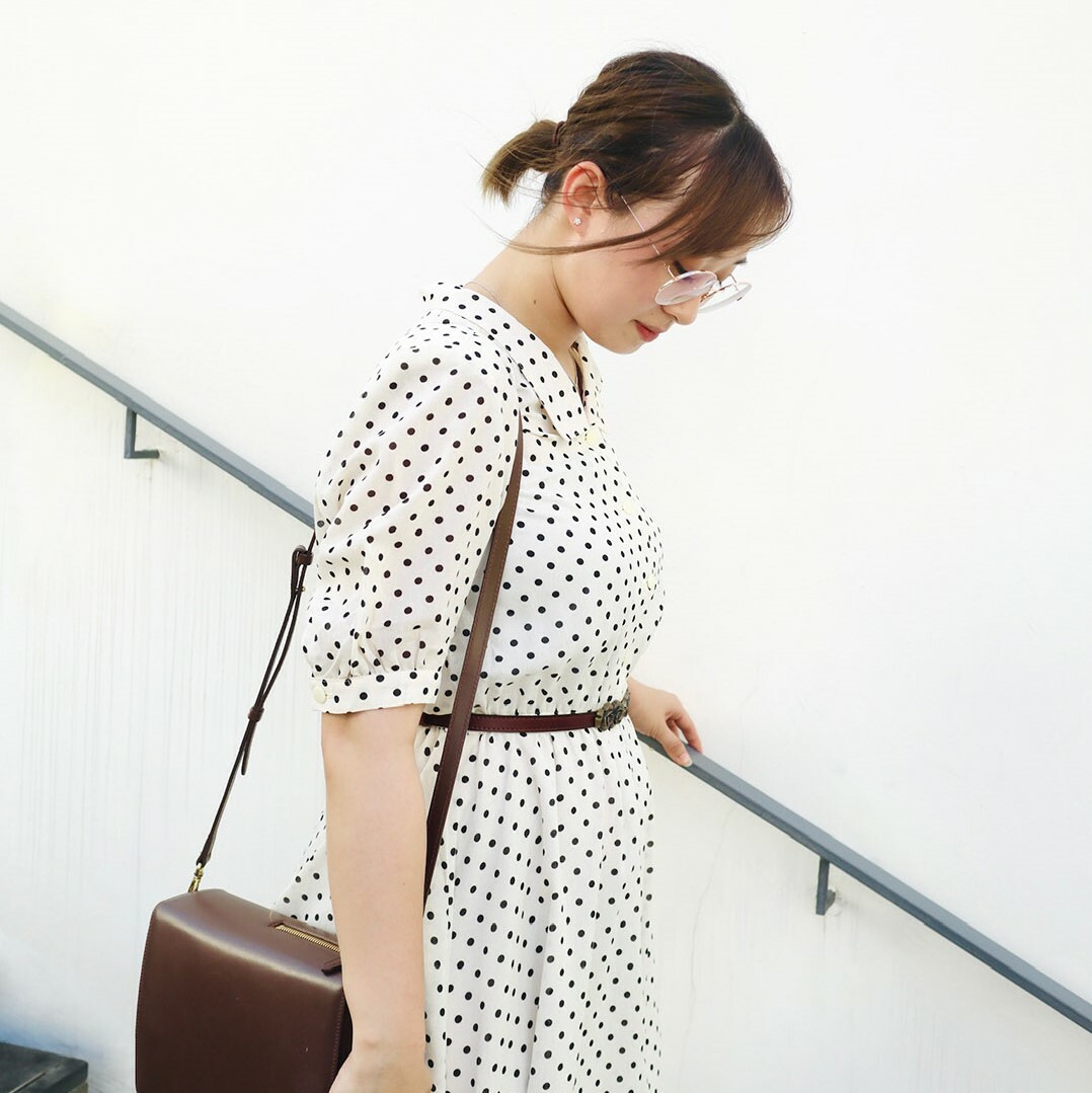 日本製白色細波點古著連身裙