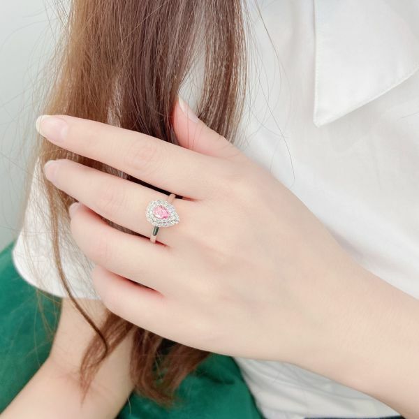 GIA 18K粉鑽 光圈直臂女戒