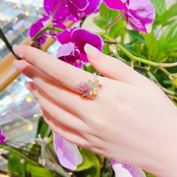 GIA 粉馬眼黃鑽水滴女戒