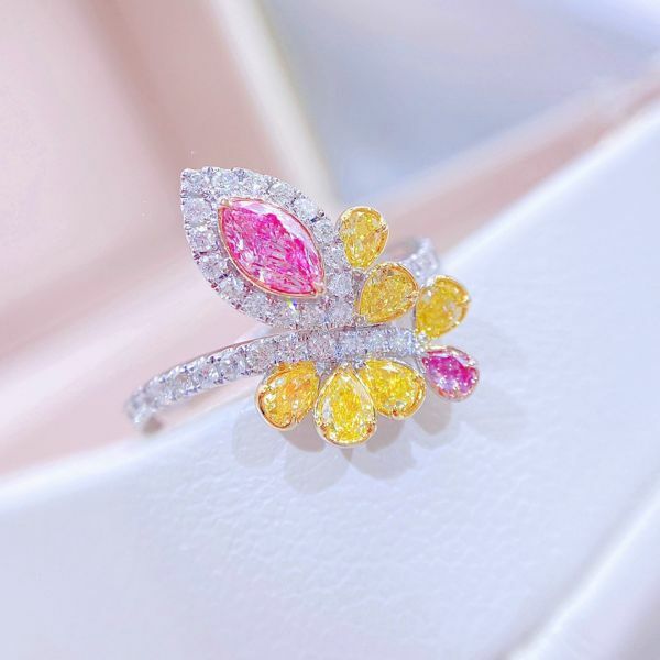 GIA 粉馬眼黃鑽水滴女戒