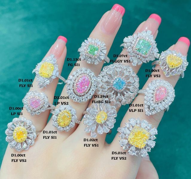 GIA 黃粉綠藍女戒