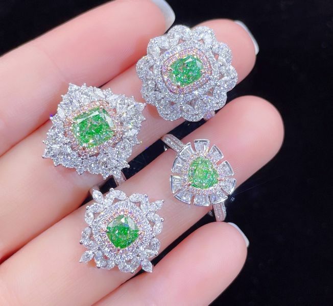 GIA 設計款綠黃鑽女戒