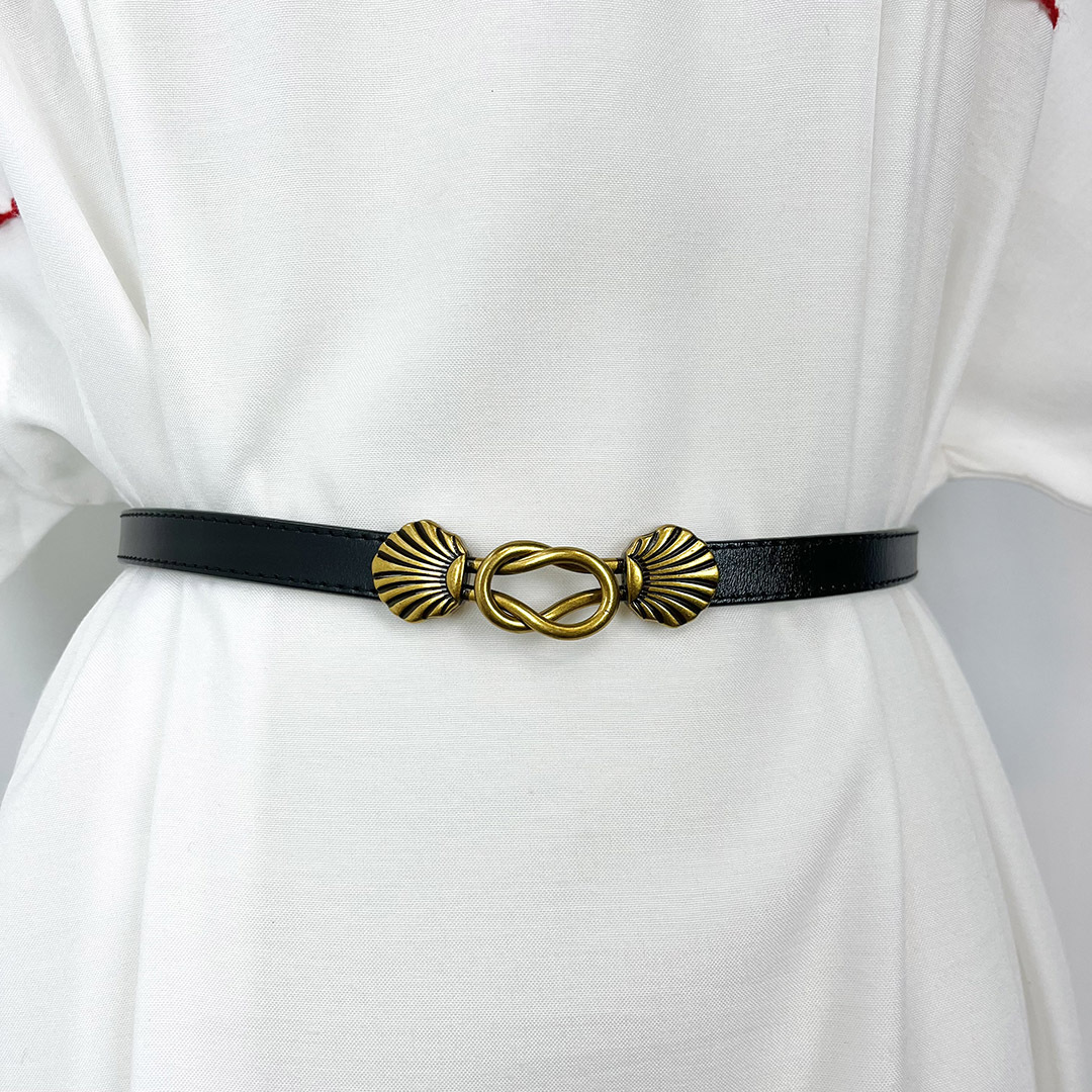 黑色復古感貝殼金屬扣腰帶