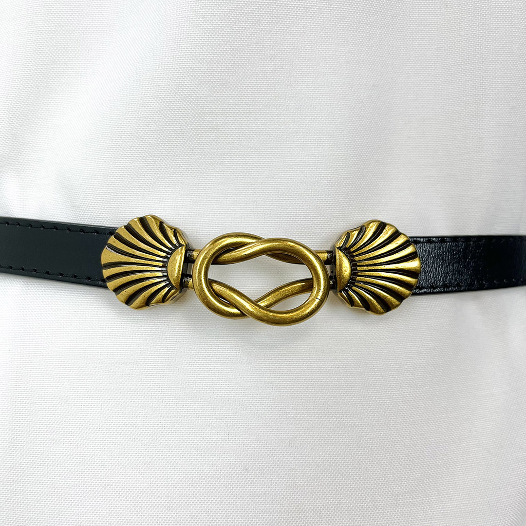 黑色復古感貝殼金屬扣腰帶