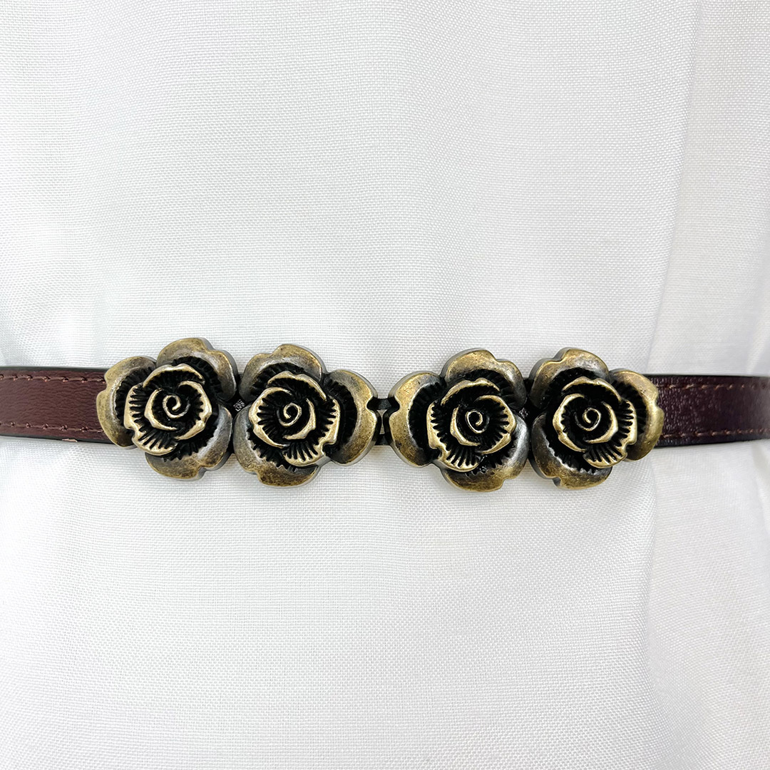 深啡色復古感玫瑰金屬扣腰帶