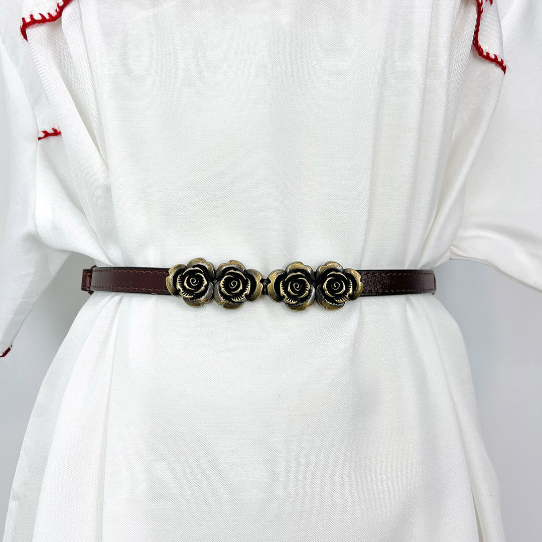 深啡色復古感玫瑰金屬扣腰帶