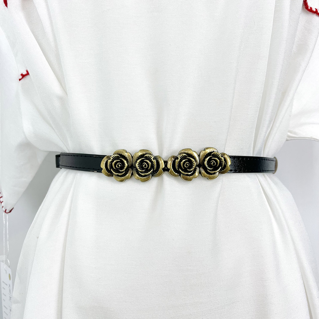 黑色復古感玫瑰金屬扣腰帶