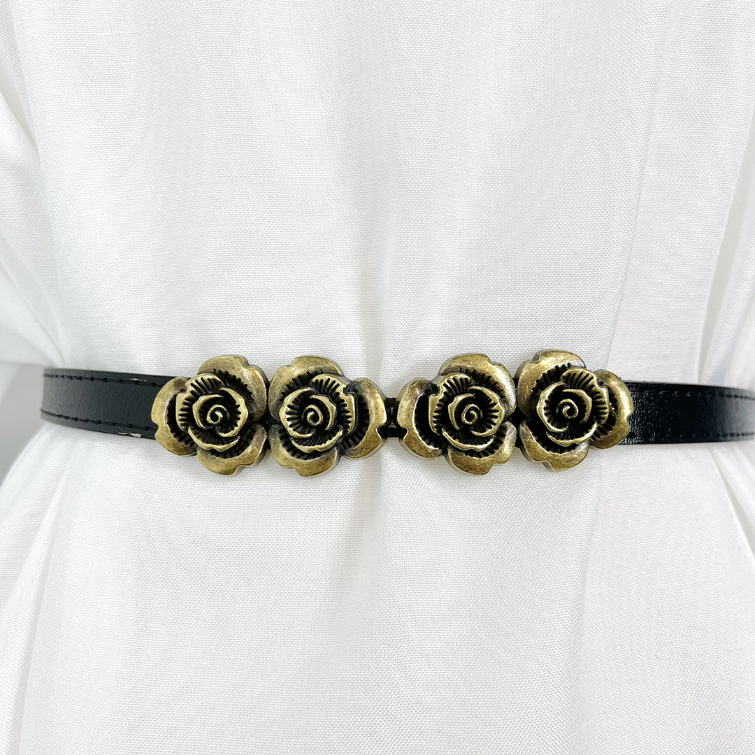 黑色復古感玫瑰金屬扣腰帶