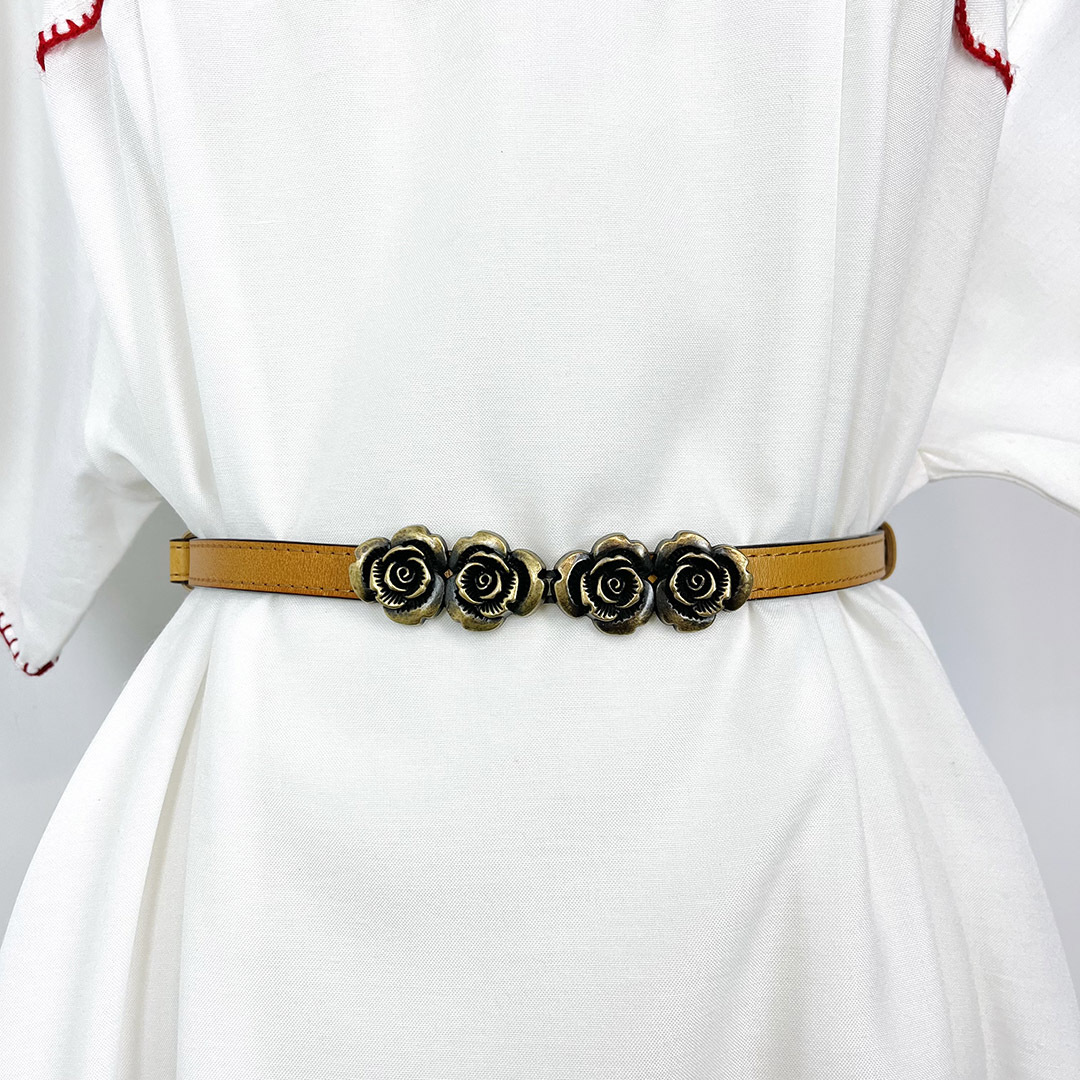 淺啡色復古感玫瑰金屬扣腰帶