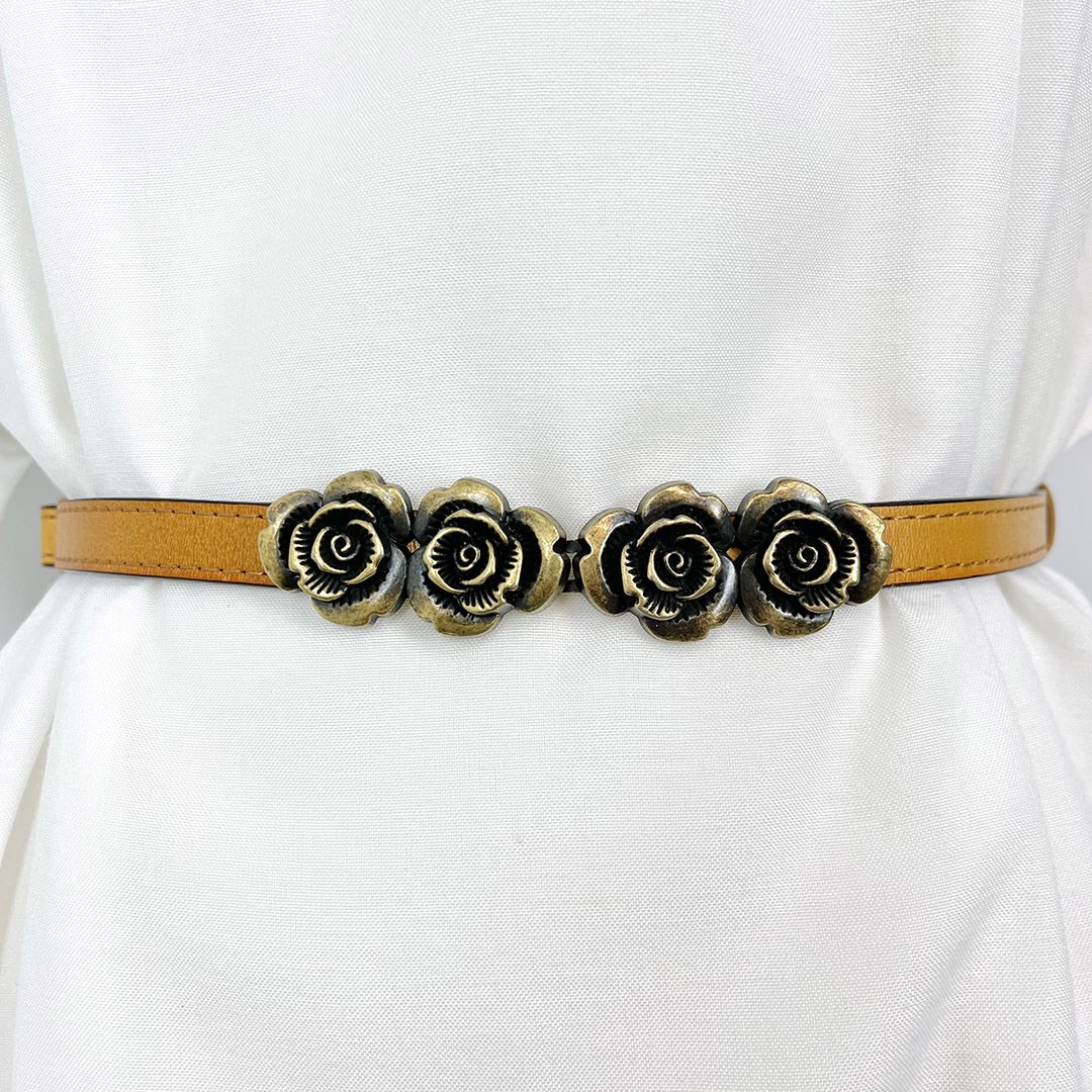 淺啡色復古感玫瑰金屬扣腰帶