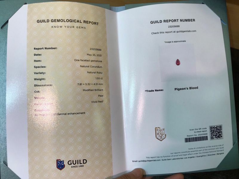 1.55ct 18K無燒鴿血紅戒指
