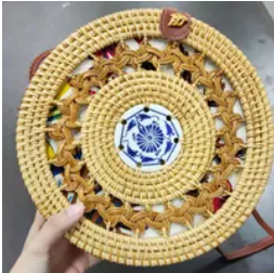 [S] SHELTERCAST SC22-2-23-113-009 RATTAN STRAW BAG BROWN FAUX LEATHER STRAP LARGE,NATURAL,(FINAL SALE) 810128850414 (SZZ224)