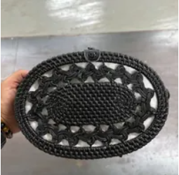 [S] SHELTERCAST SC22-2-26-000-006 RATTAN BAGS FOR WOMEN BLACK FAUX LEATHER STRAP LARGE,BLACK,(FINAL SALE) 810128850254 (SZZ225)