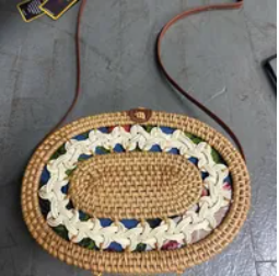 [S] SHELTERCAST SC22-2-26-113-006 RATTAN BAGS FOR WOMEN BROWN FAUX LEATHER STRAP LARGE,NATURAL,(FINAL SALE) 810128850230 (SZZ228)