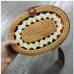 [S] SHELTERCAST SC22-2-23-113-006 RATTAN BAGS FOR WOMEN NATURAL BROWN FAUX LEATHER STRAP,NATURAL,(FINAL SALE) 810128850223 (SZZ232)