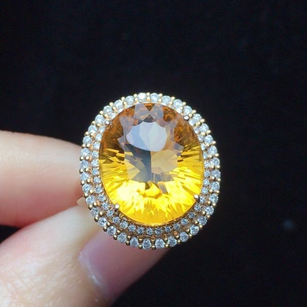 18k真金真鑽 天然黃水晶戒指 送證書