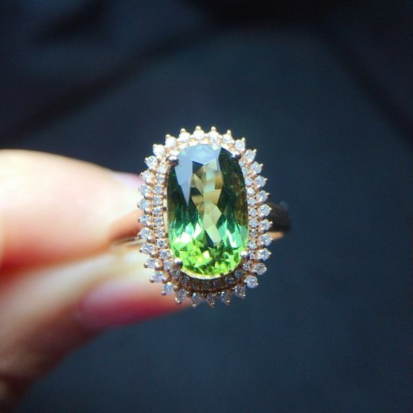 18k真金真鑽 碧璽戒指 送證書