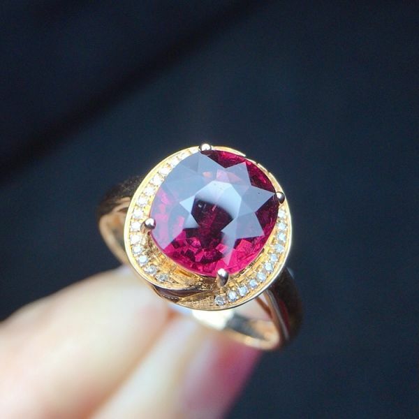 18k真金真鑽 碧璽戒指 送證書