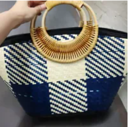 [S] SHELTERCAST SC22-5-40-113-028 RATTAN BAG BAMBOO BLUE FULL NATURAL WITH BROWN HANDLE,BLUE,(FINAL SALE) 810128851046 (SZZ233)