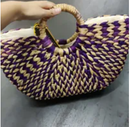 [S] SHELTERCAST SC22-2-39-214-024 RATTAN BAG PURPLE DYED WATER HYACINTH AND NATURAL WATER HYACINTH LINER AND STRING IN CLOSURE,PURPLE,(FINAL SALE) 810128850902 (SZZ235)