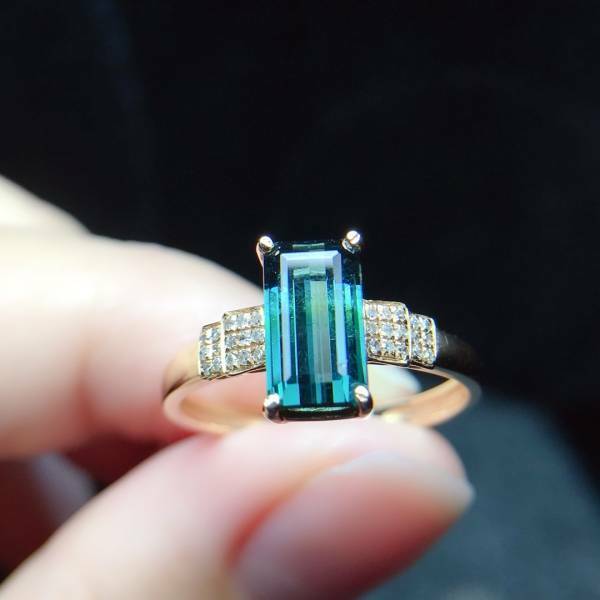 18k真金真鑽 碧璽戒指 送證書