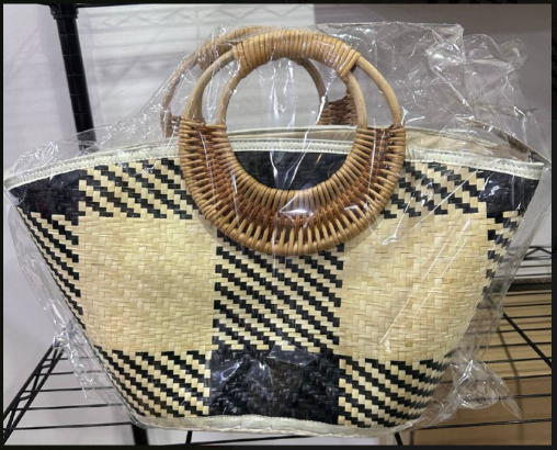 [S] SHELTERCAST RATTAN BAG BAMBOO BLACK FULL NATURAL WITH BROWN HANDLE,BLACK,(FINAL SALE ) SZZZ238 (SZZ238)