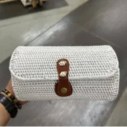 [S] SHELTERCAST SC22-2-24-222-010 RATTAN CROSSBODY BAG BROWN FAUX LEATHER STRAP LARGE,WHITE (FINAL SALE), 810128850483 (SZZ239)