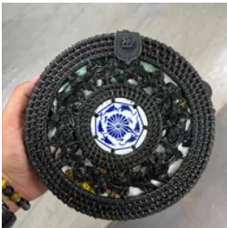 [S] SHELTERCAST SC22-2-20-000-009 RATTAN STRAW BAG BLACK FAUX LEATHER STRAP,BLACK (FINAL SALE), 810128850407 (SZZ240)