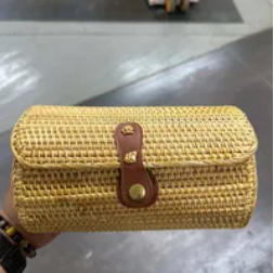 [S] SHELTERCAST SC22-2-24-113-010 RATTAN CROSSBODY BAG BROWN FAUX LEATHER STRAP LARGE,NATURAL (FINAL SALE), 810128850476 (SZZ241)