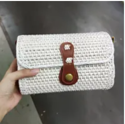 [S] SHELTERCAST SC22-2-20-222-010 RATTAN CROSSBODY BAG BROWN FAUX LEATHER STRAP,WHITE (FINAL SALE), 810128850452 (SZZ242)
