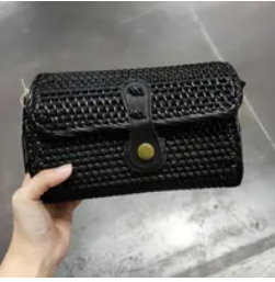 [S] SHELTERCAST SC22-2-20-000-010 RATTAN CROSSBODY BAG BLACK FAUX LEATHER STRAP,BLACK (FINAL SALE), 810128850469 (SZZ250)