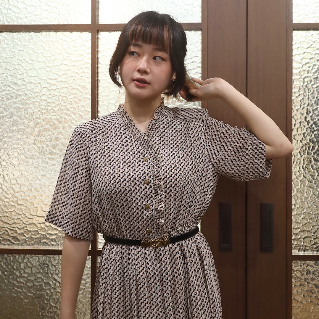 日本製半月形圖案Ruffle前襟連身裙