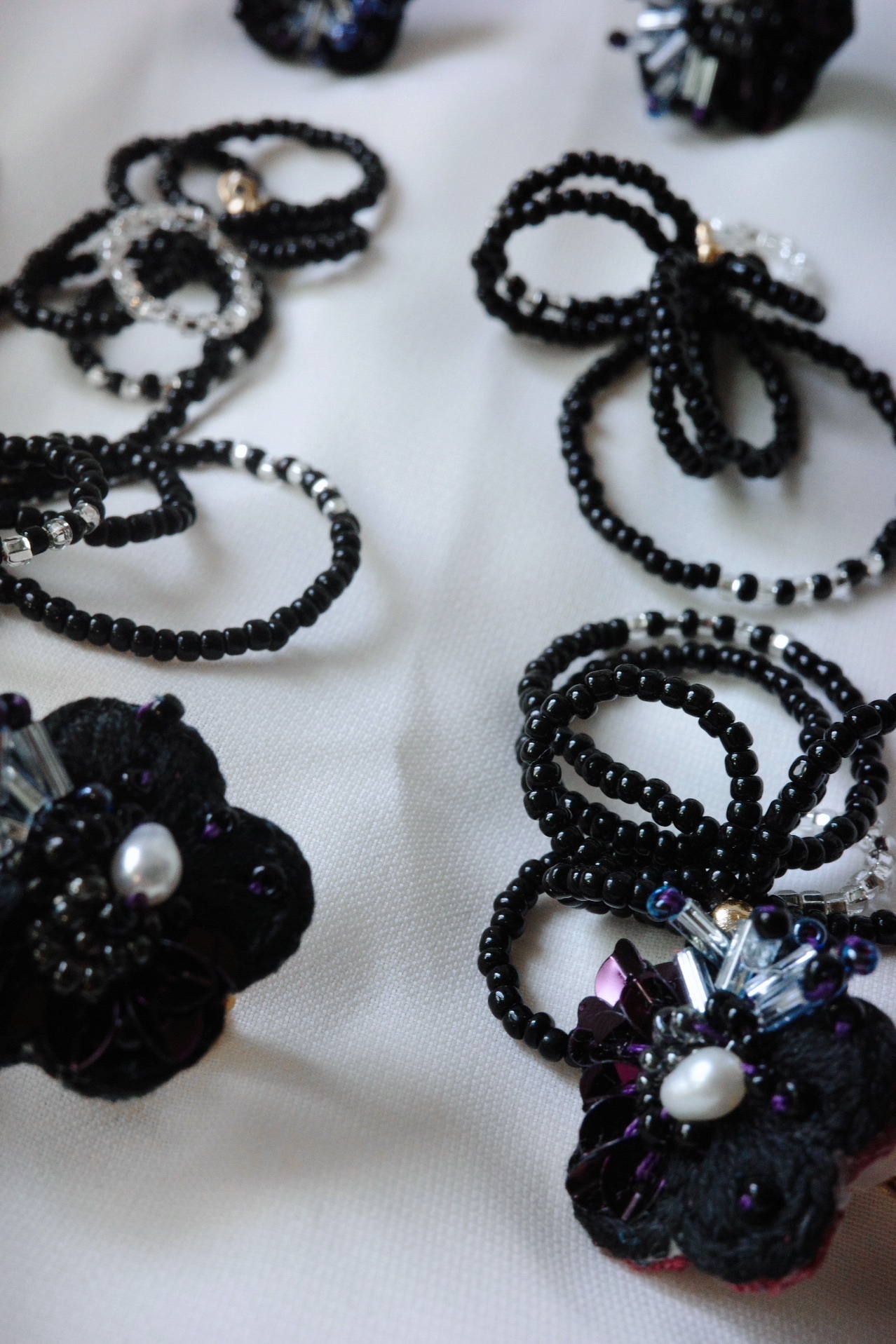 時差 - 宇宙黑 - 2戴式手縫刺繡耳環