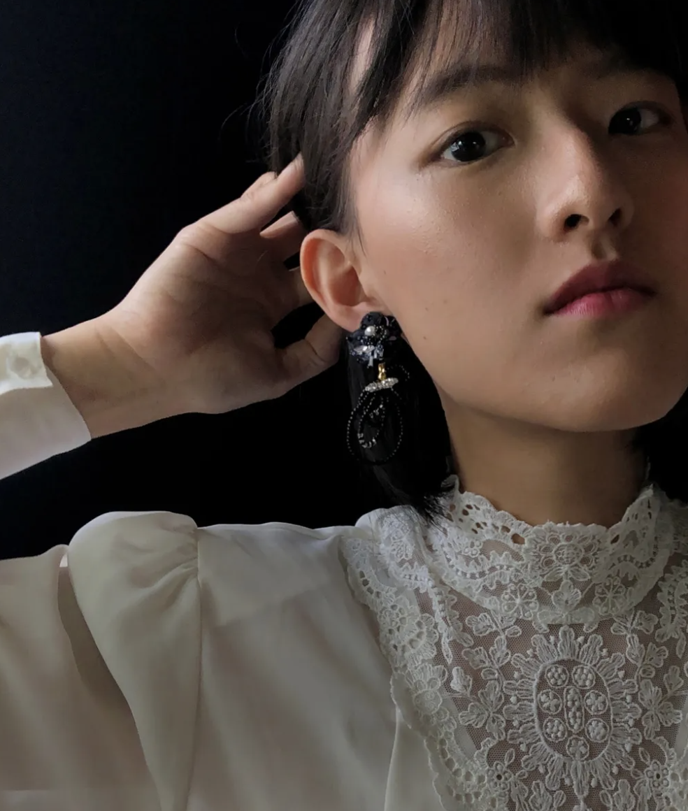 時差 - 宇宙黑 - 2戴式手縫刺繡耳環