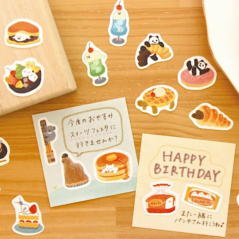Furukawashiko Washi Sticker Pack－ Sweets and Snacks Animals Series (Japanese Stationery Brand)