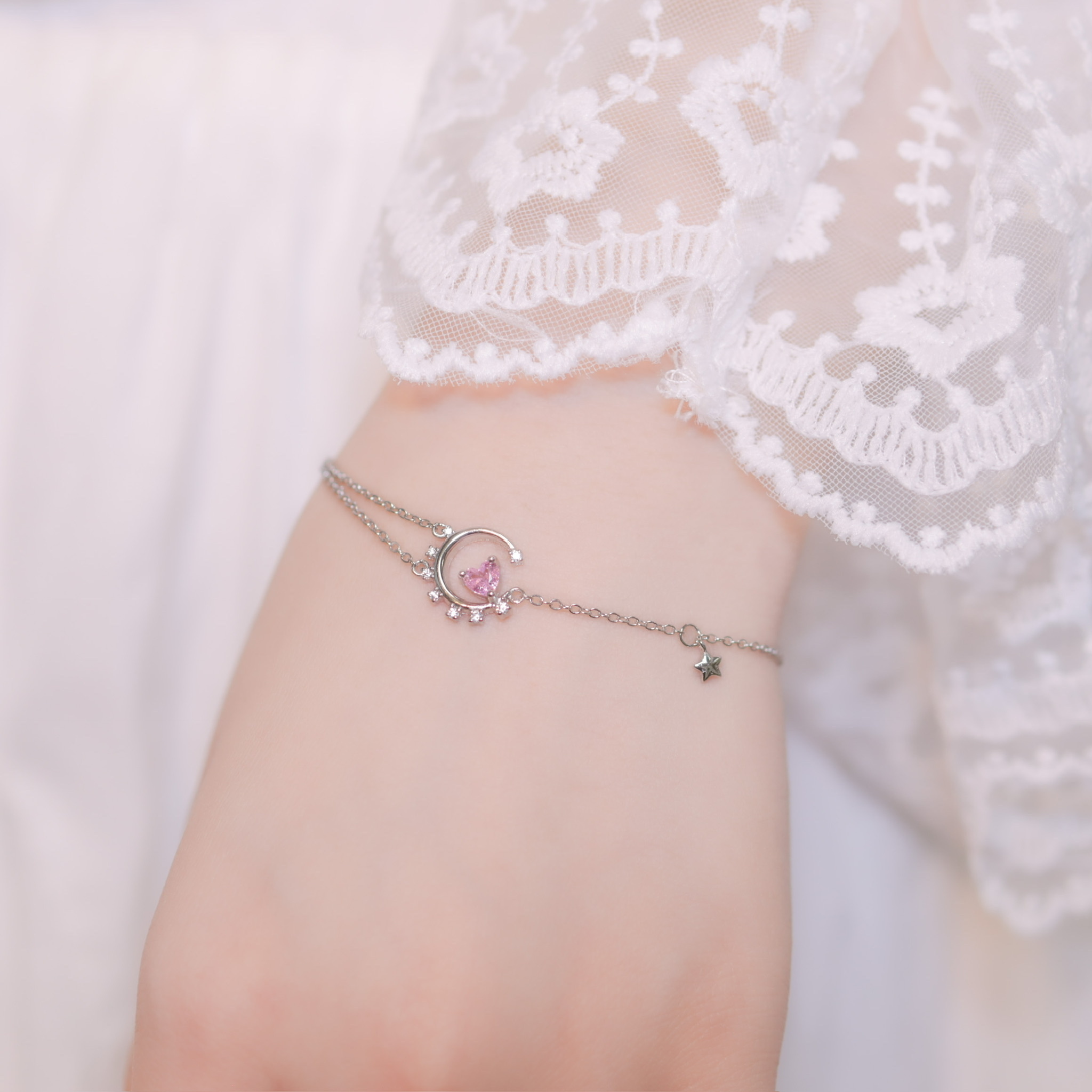 | 925 Silver・ White Gold | Love & Shooting Star Semi Double Bracelet | BR0844 |