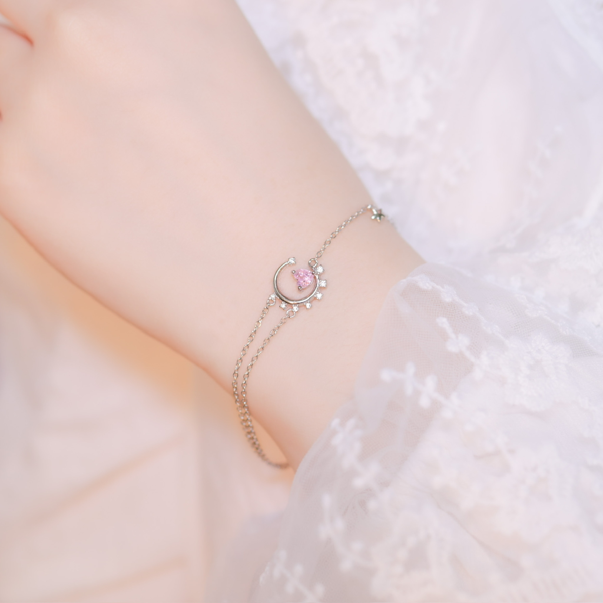 | 925 Silver・ White Gold | Love & Shooting Star Semi Double Bracelet | BR0844 |