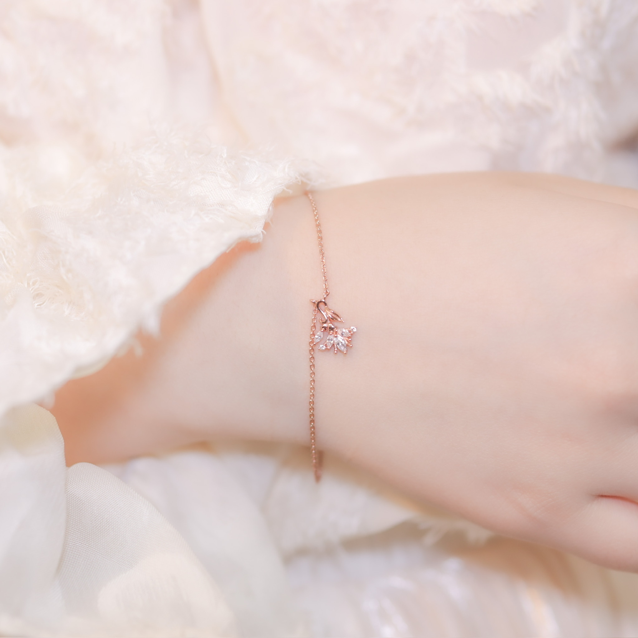 | 925純銀・ 厚鍍玫瑰金 | 許願小花手鏈 | BR0872 |