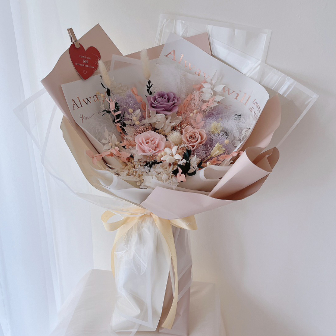 美到窒息的愛系列花束＿粉紫玫瑰永生花束