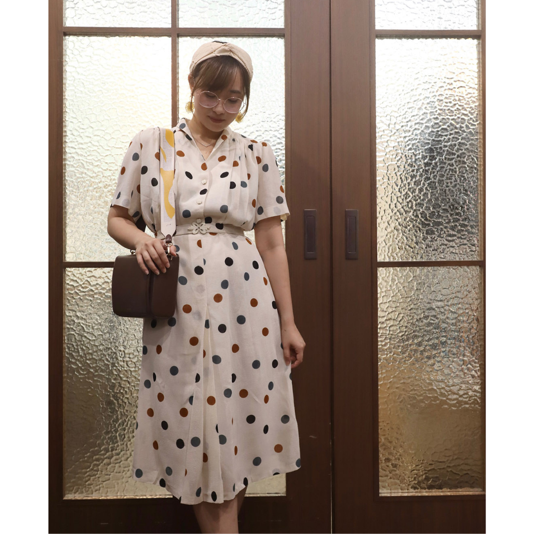 日本昭和風大波點古著連身裙