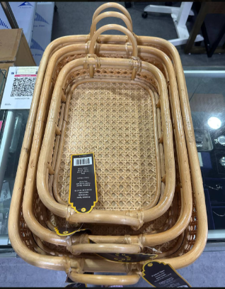 [S] SHELTERCAST SC22-5-52-113-018 RATTAN RECTANGLE TRAY SET OF 3,BROWN, 810128850766 (FINAL SALE) (SZZ253)